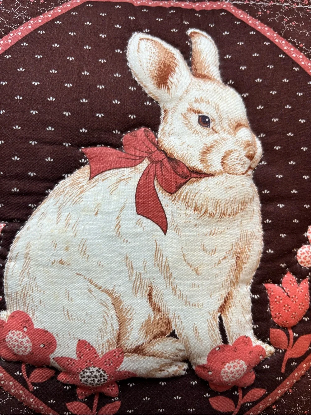 VintageEaster Rabbit Square Decorative Throw Pillow Floral Embroidered Lace Trim